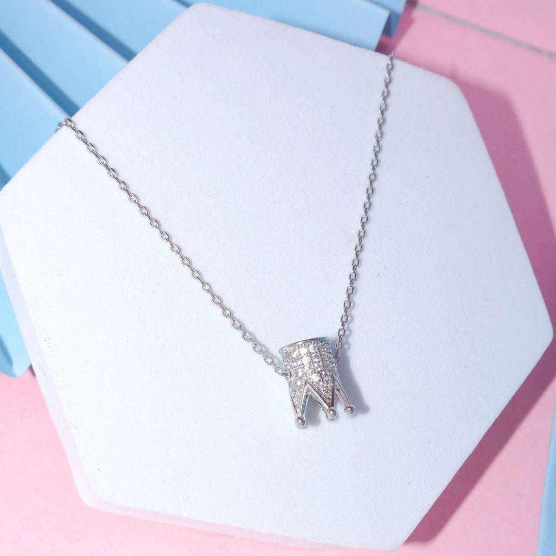 Inlaid Crown Necklace - Silver - Salty Accessories