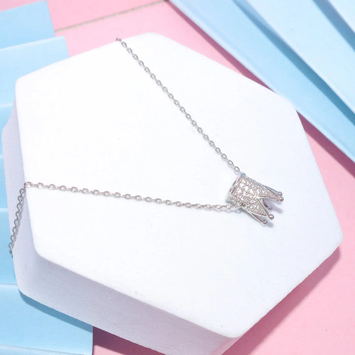 Inlaid Crown Necklace - Silver - Salty Accessories