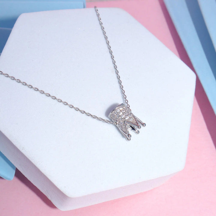Inlaid Crown Necklace - Silver - Salty Accessories
