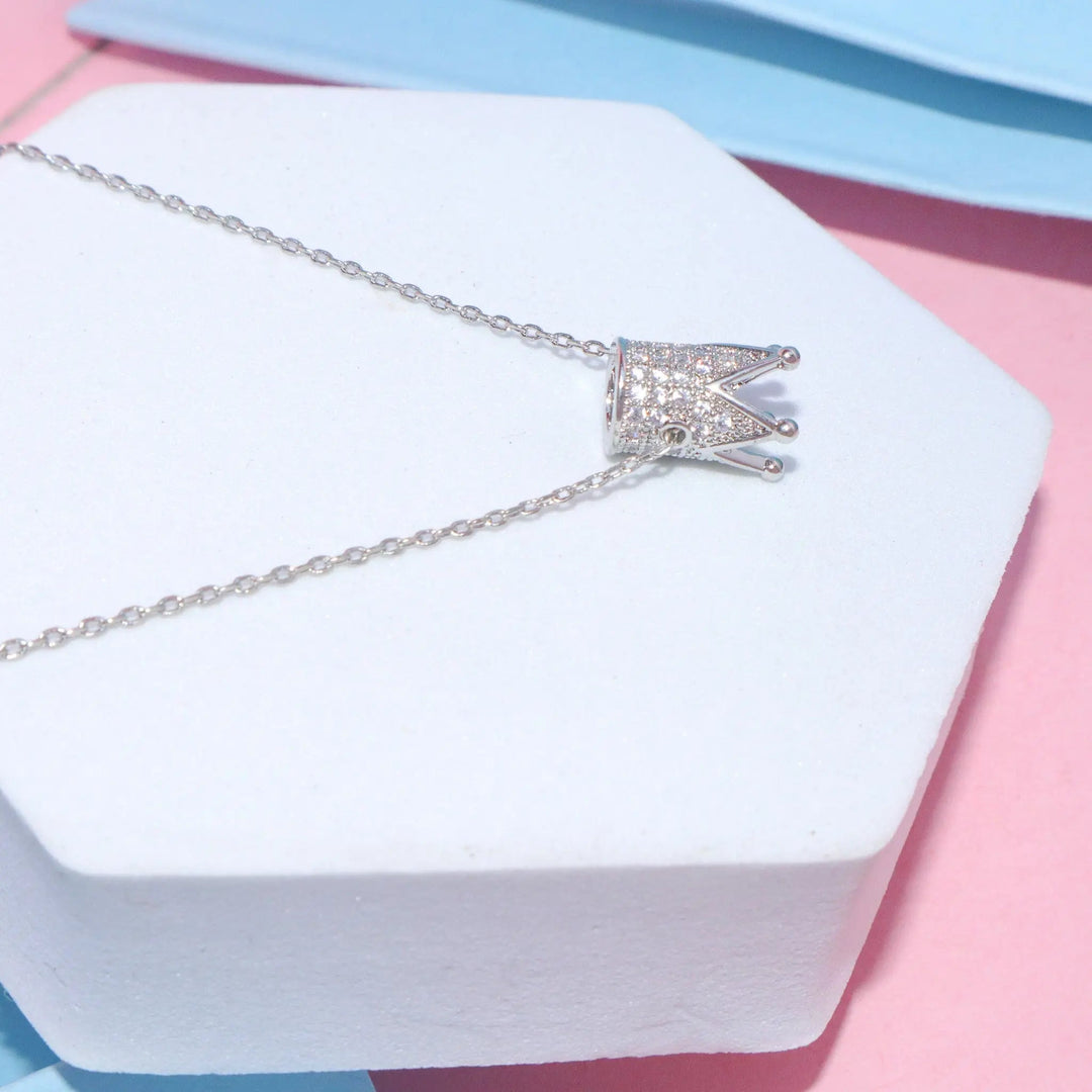 Inlaid Crown Necklace - Silver - Salty Accessories
