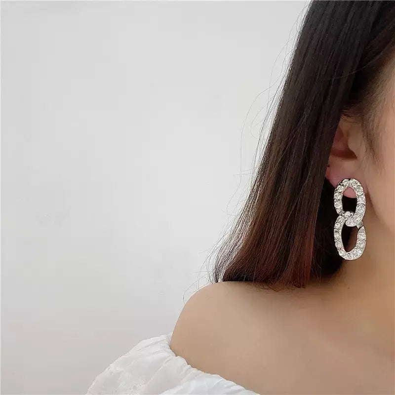 Inlaid Rhinestone Cuban Interlink Chain Earrings - Salty Accessories
