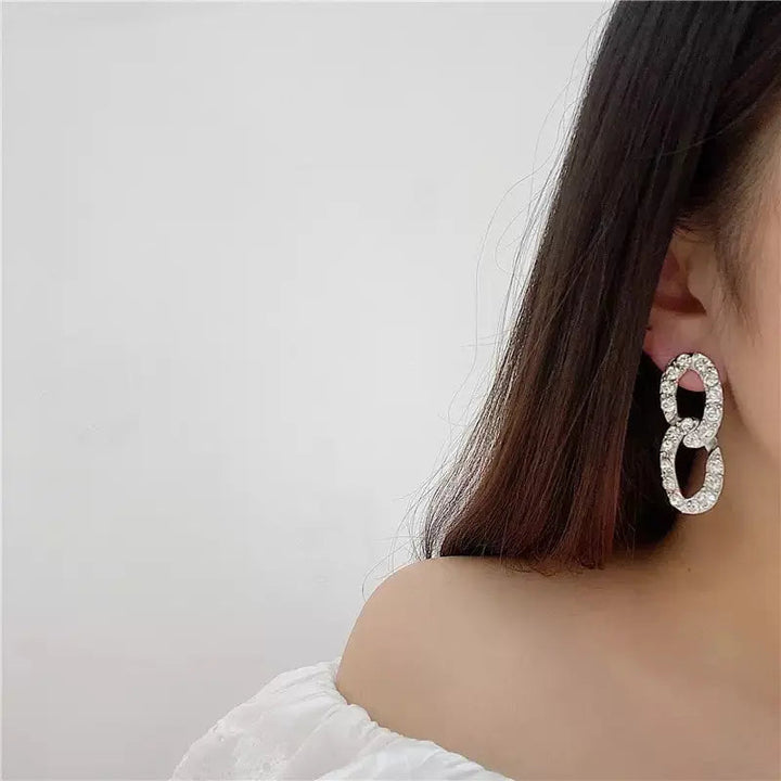 Inlaid Rhinestone Cuban Interlink Chain Earrings - Salty Accessories