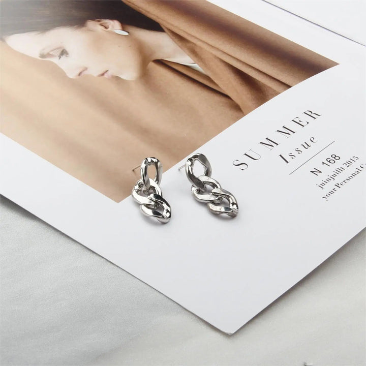 Interlinked Chain Minimalist Drop Earrings - Silver - Salty Accessories