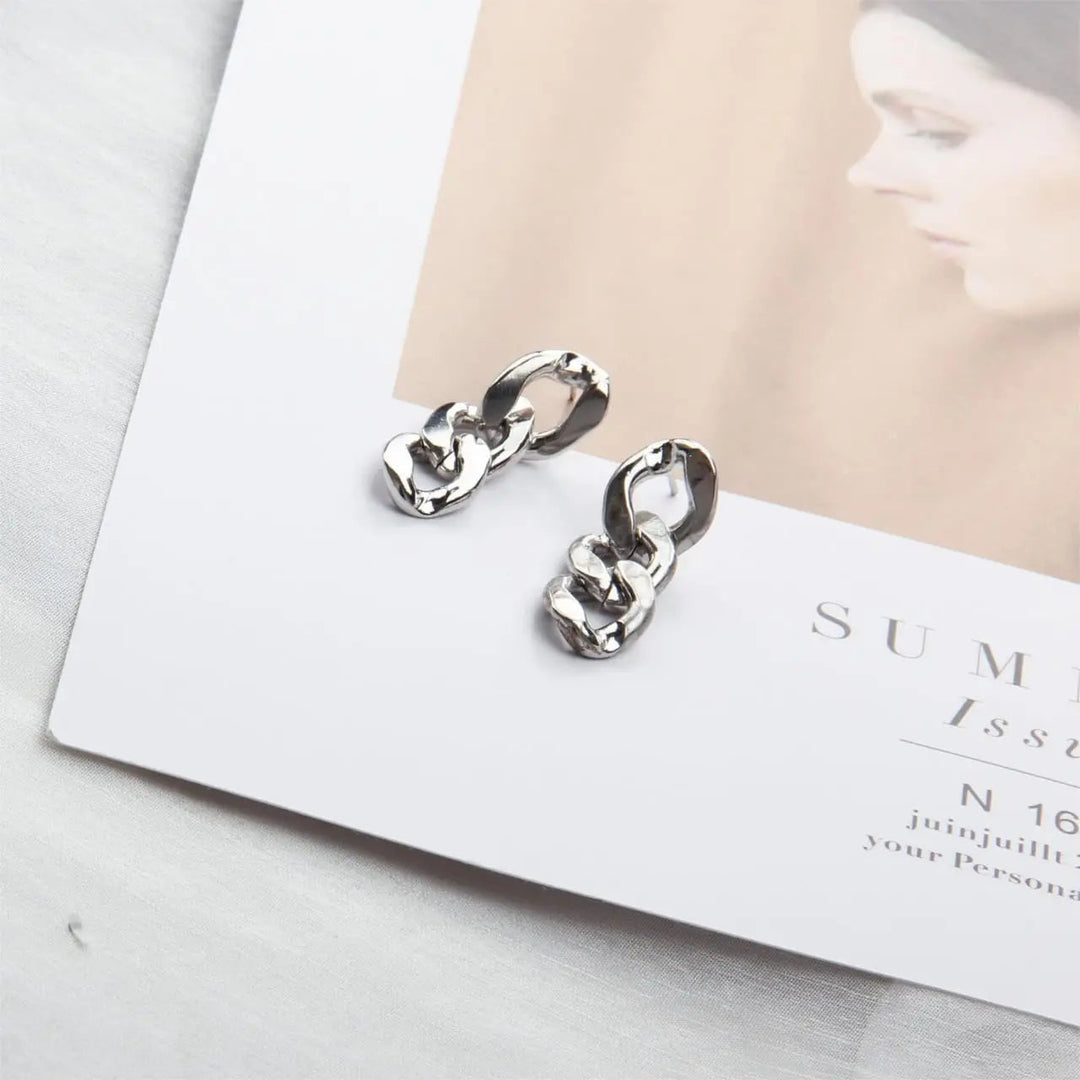 Interlinked Chain Minimalist Drop Earrings - Silver - Salty Accessories