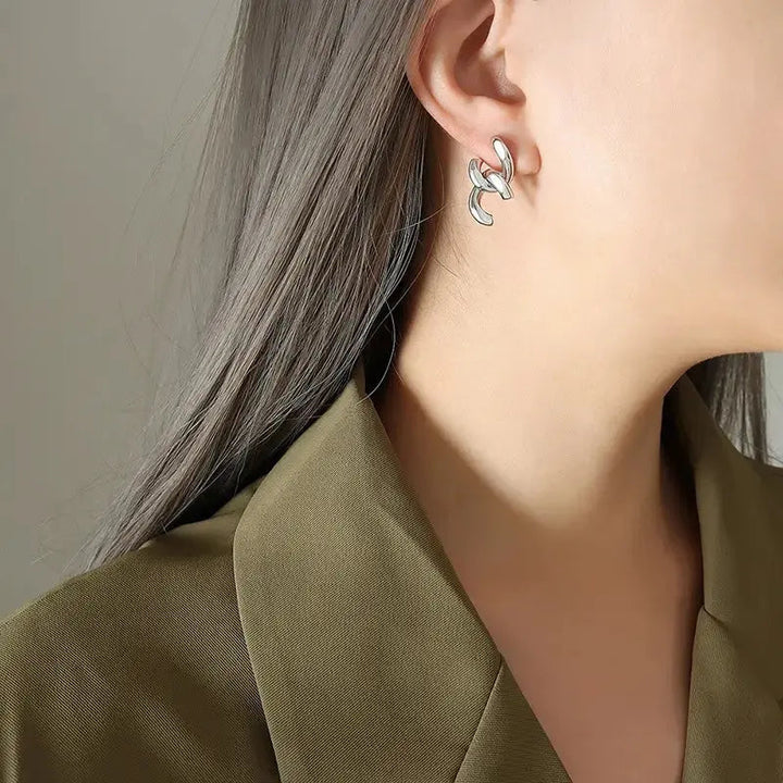 Intersecting Silver In Trend Earrings