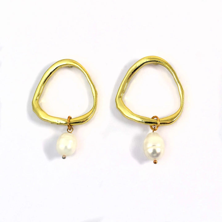 Irregular Round Gold Pearl Drop Earrings - Salty Accessories