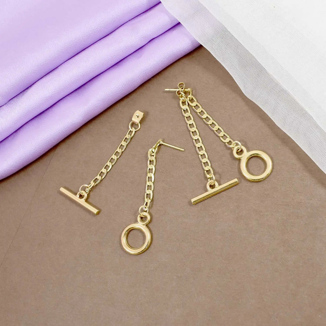Kpop Metal Chain 2-in-1 Gold Earrings
