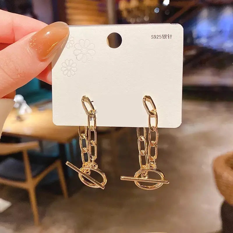 Kpop Metal Chain 2-in-1 Gold Earrings