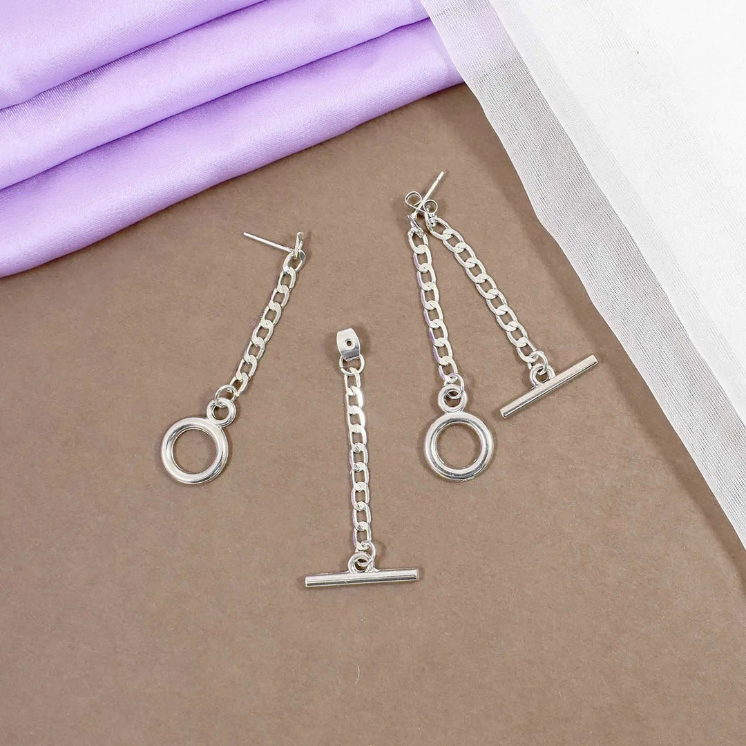 Kpop Metal Chain 2-in-1 Silver Earrings