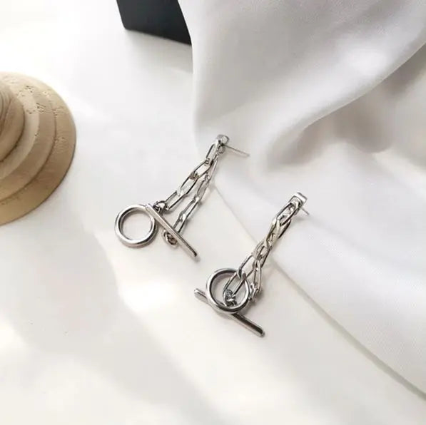 Kpop Metal Chain 2-in-1 Silver Earrings