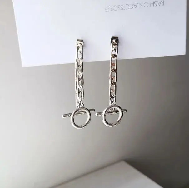 Kpop Metal Chain 2-in-1 Silver Earrings