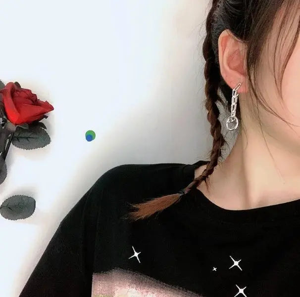 Kpop Metal Chain 2-in-1 Silver Earrings