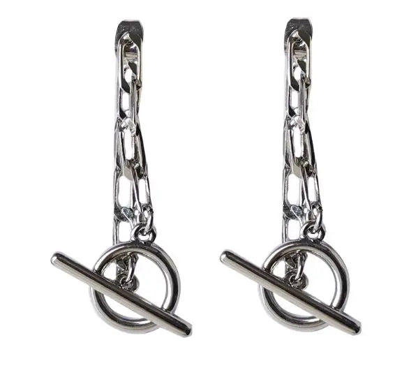 Kpop Metal Chain 2-in-1 Silver Earrings