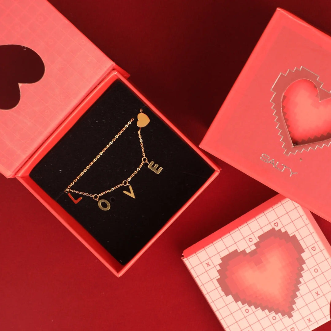 LOVE Heart Gold Bracelet With Valentine Box | Salty