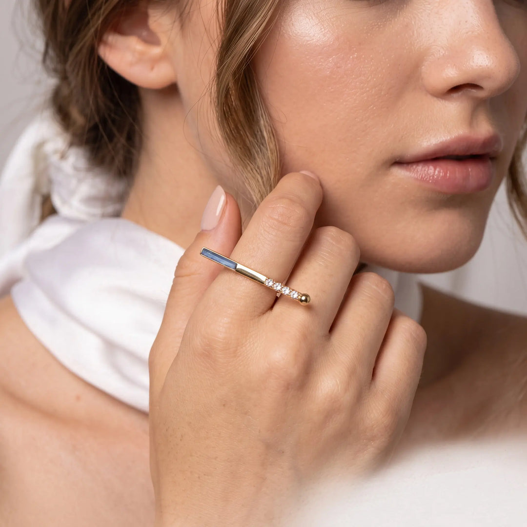 Lapis Bar Orbit Sparkling stone Ring | Salty
