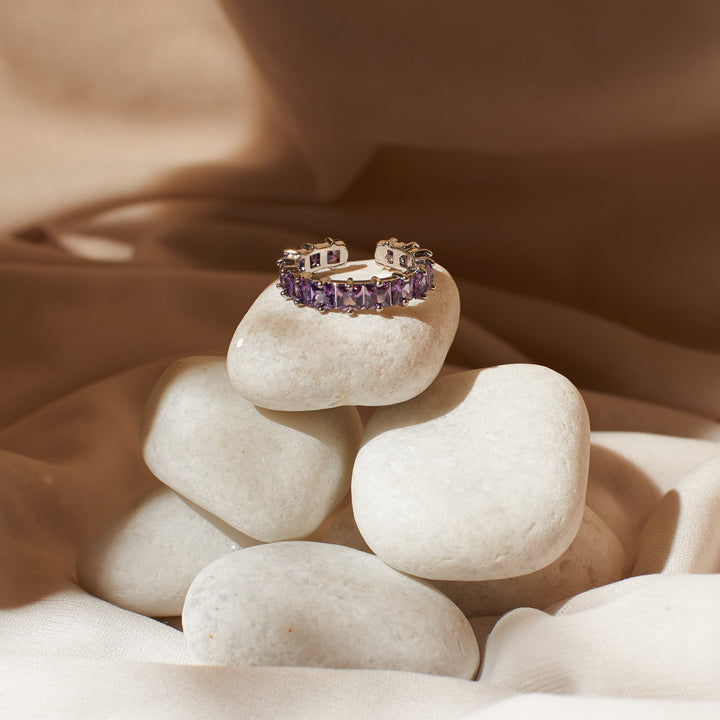 Lavender square series gold tennis ring - Salty Accessories