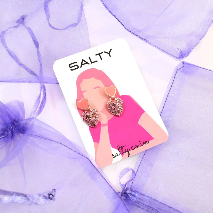 Pink Double Heart Studded Drop In Trend Studs