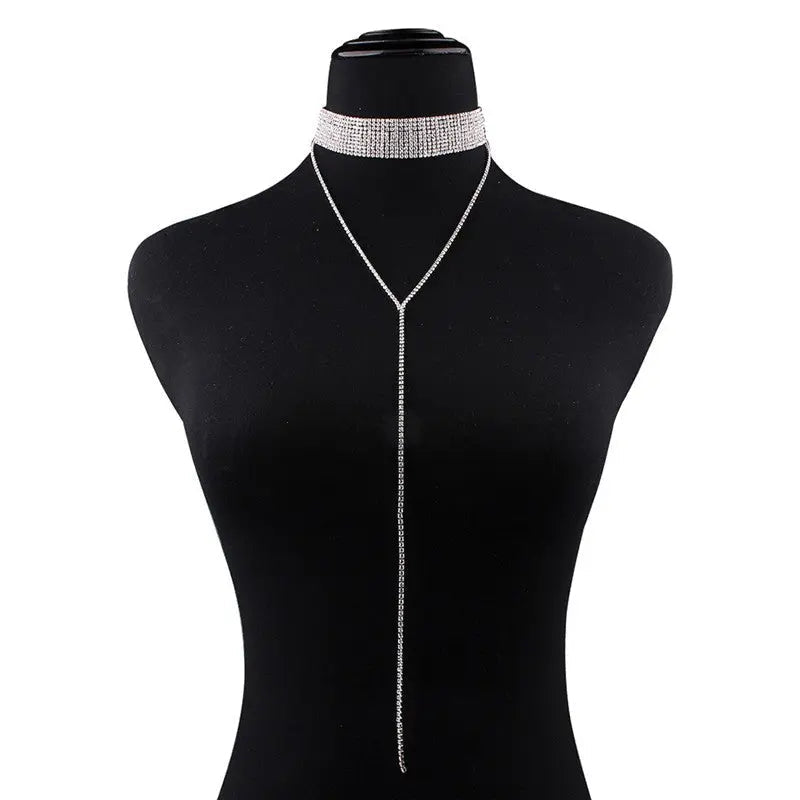 Layered Rhinestone Choker V-line Necklace - Salty Accessories