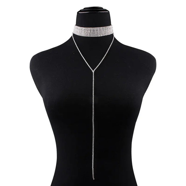 Layered Rhinestone Choker V-line Necklace - Salty Accessories