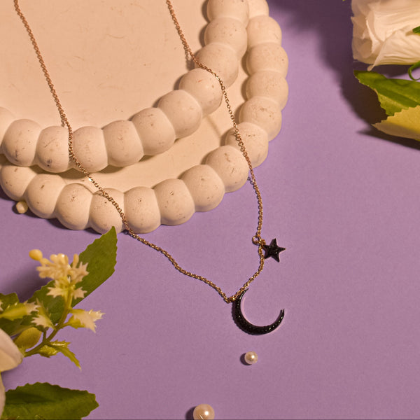 Layered Black Crescent Charm Necklace