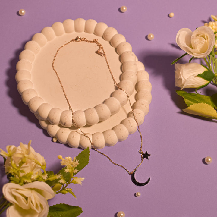 Layered Black Crescent Charm Necklace