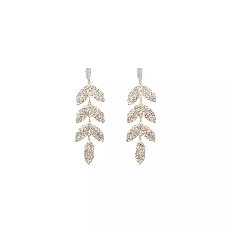 Layered Luxury Diamond Drop Leaf Earrings