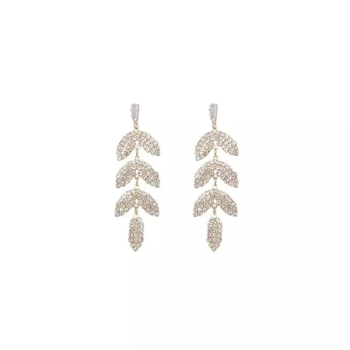 Layered Luxury Diamond Drop Leaf Earrings - Silver