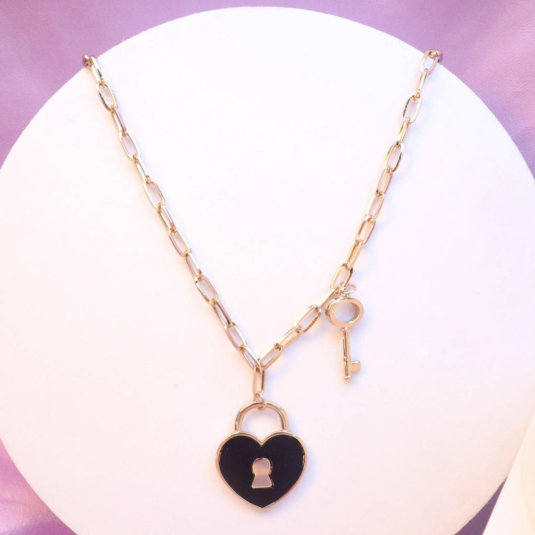 Lock And Key Black Necklace - Salty Accessories