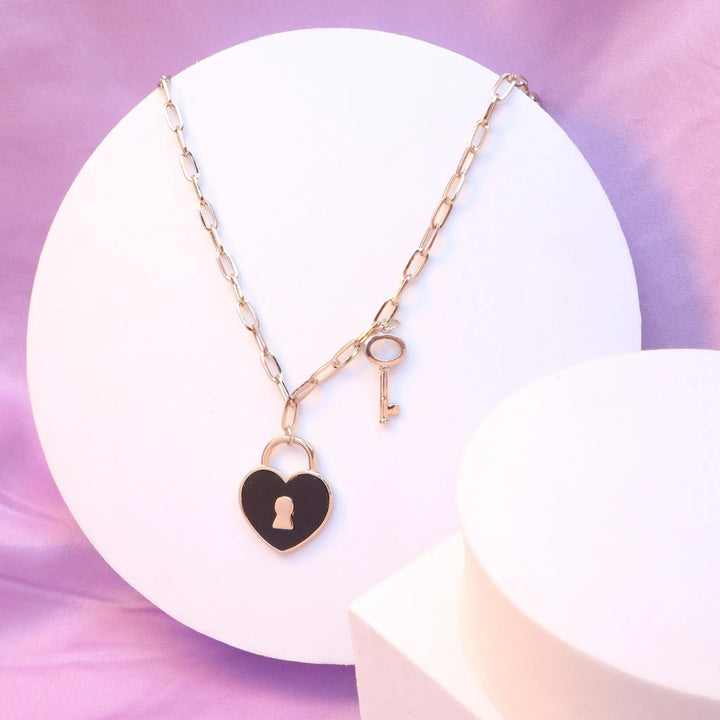Lock And Key Black Necklace - Salty Accessories