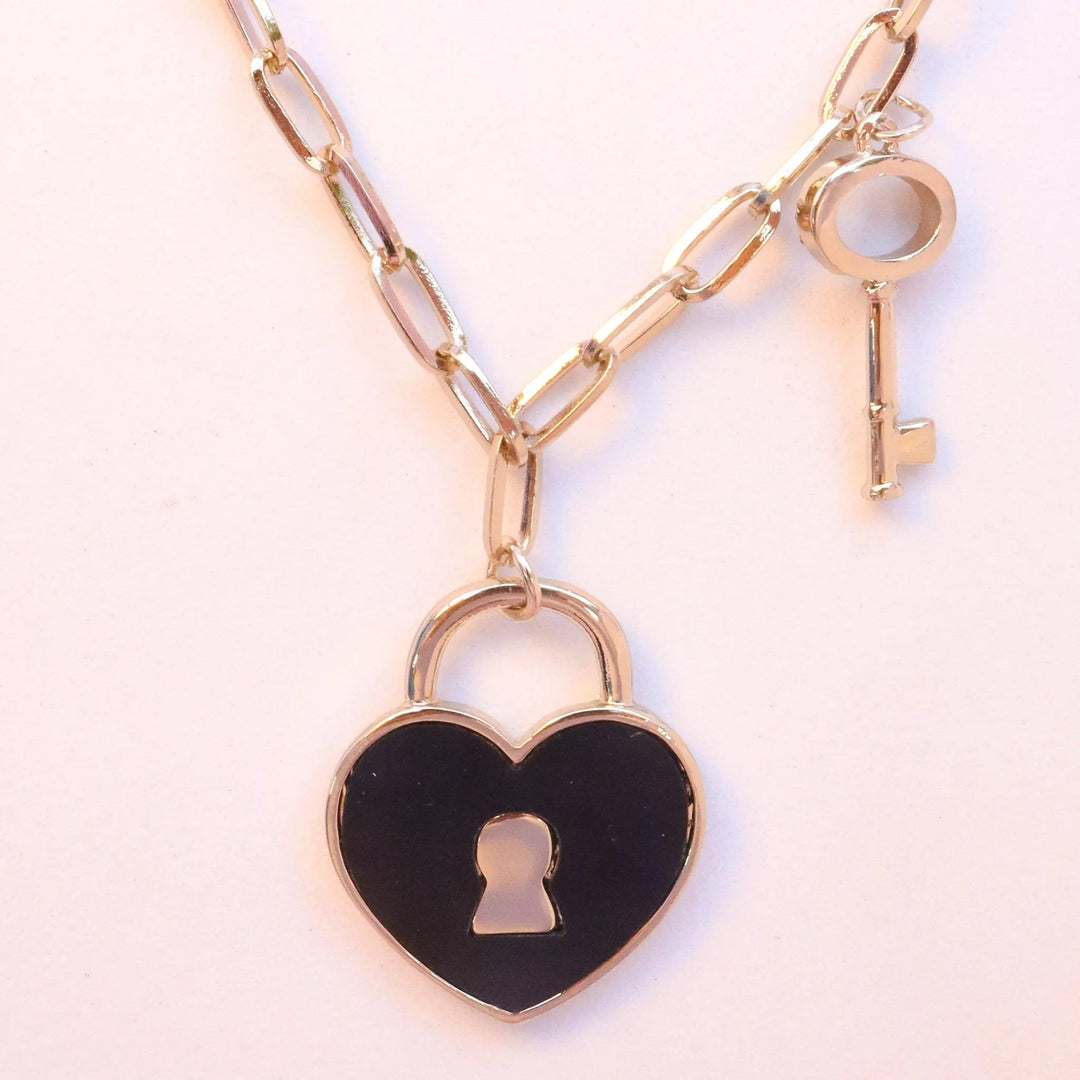 Lock And Key Black Necklace - Salty Accessories