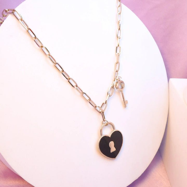Lock And Key Black Necklace - Salty Accessories