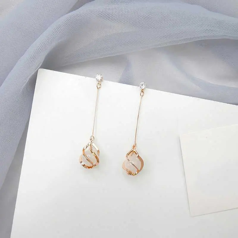 Long Opal Tassel Dangling Drop Earrings