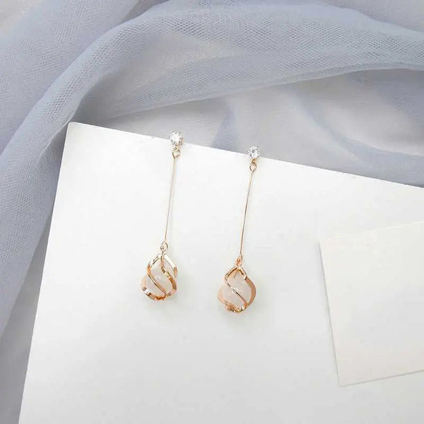 Long Opal Tassel Dangling Drop Earrings