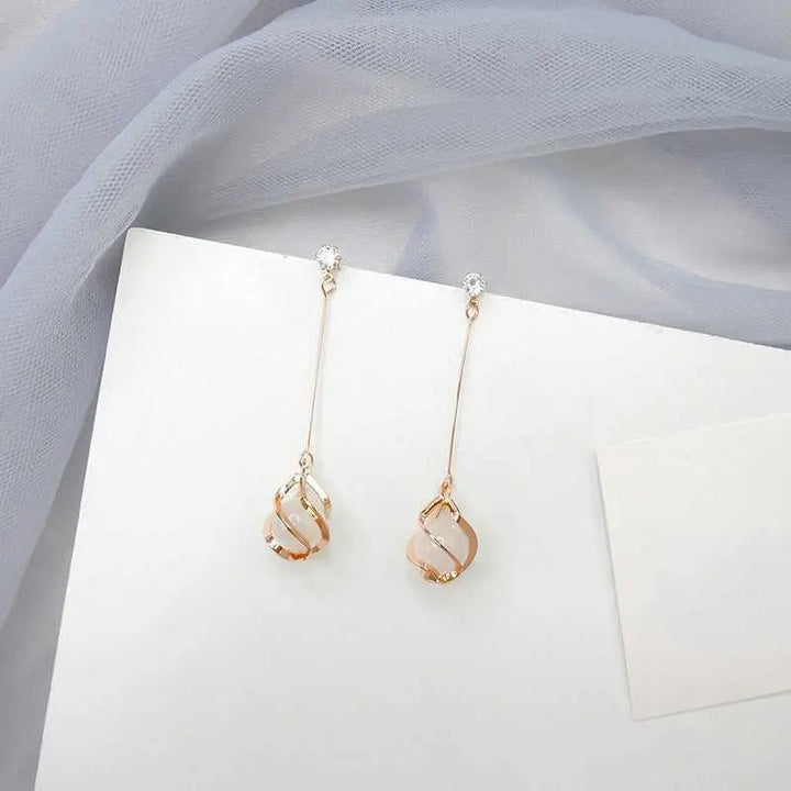 Long Opal Tassel Dangling Drop Earrings