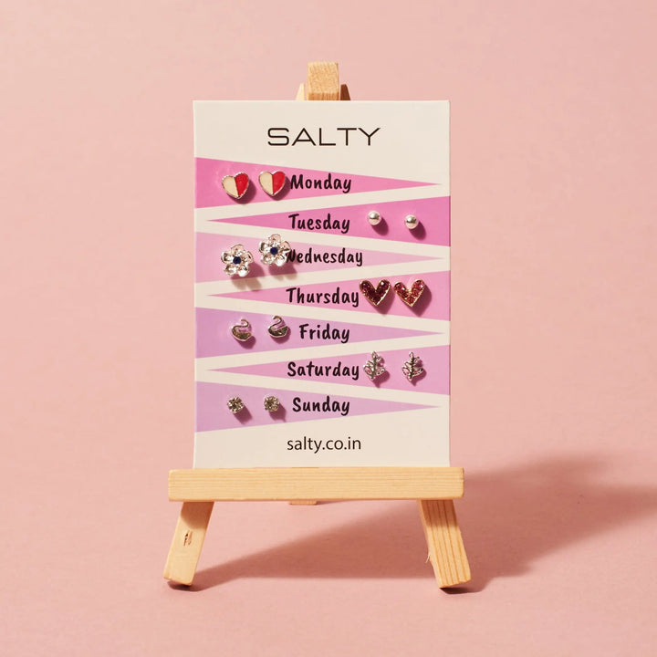 "Love" Weekly 7 Stud Earrings Set | Salty
