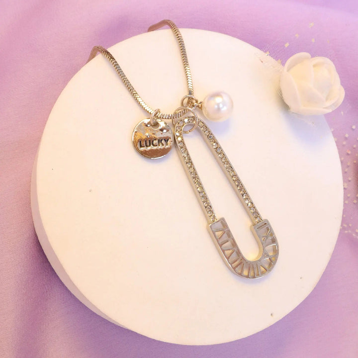 Lucky Safety Pin Necklace - Gold - Salty Accessories
