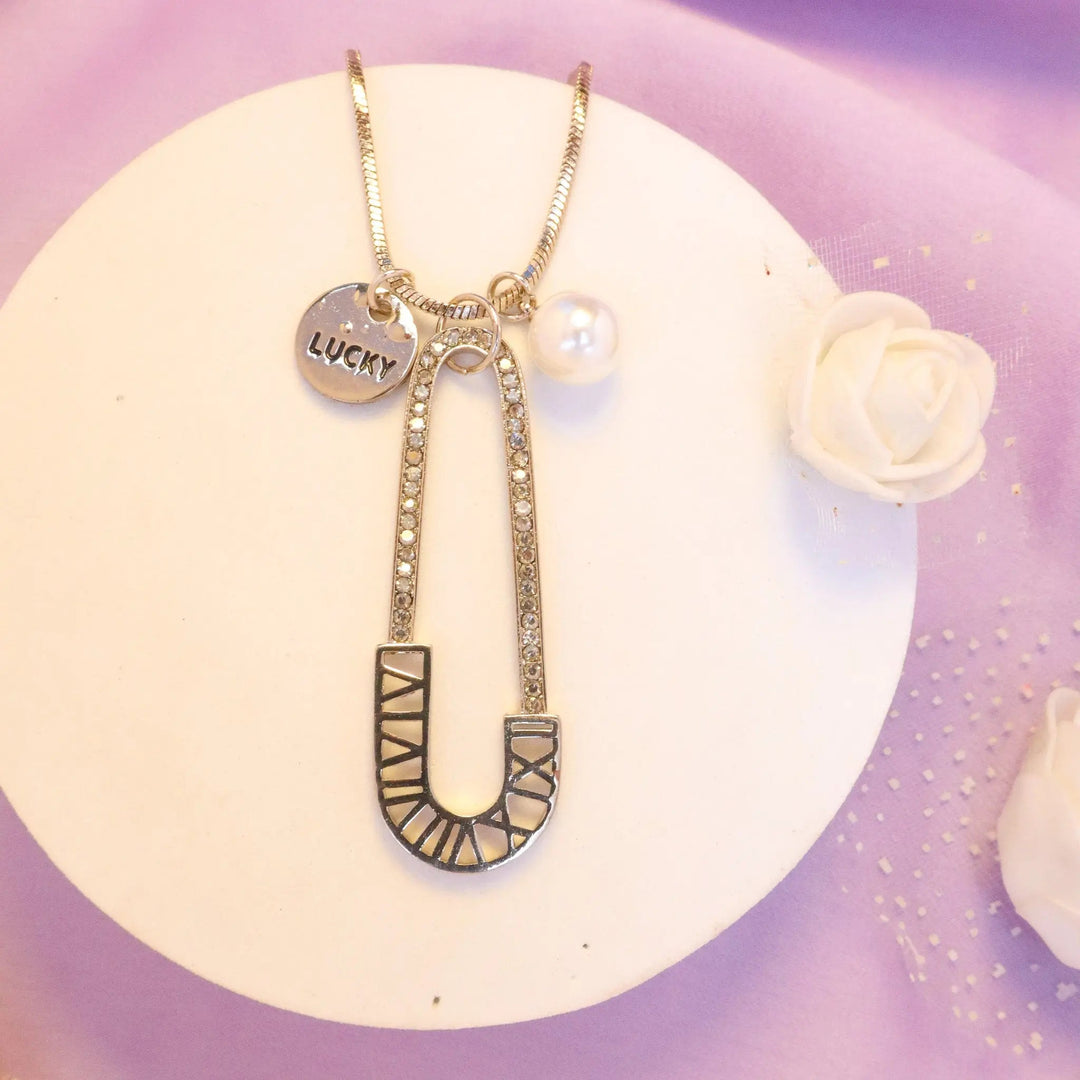 Lucky Safety Pin Necklace - Gold - Salty Accessories
