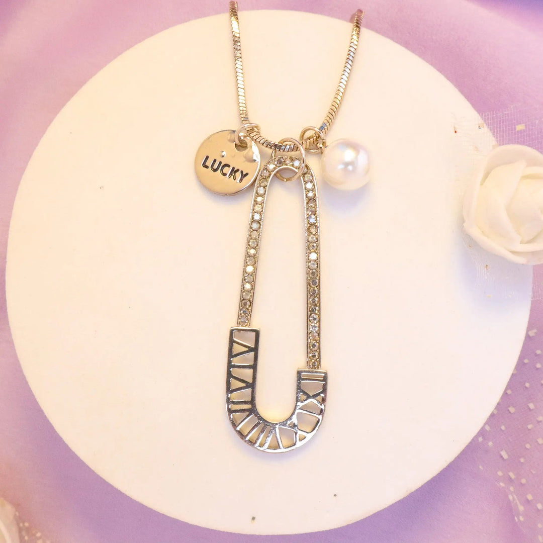 Lucky Safety Pin Necklace - Gold - Salty Accessories