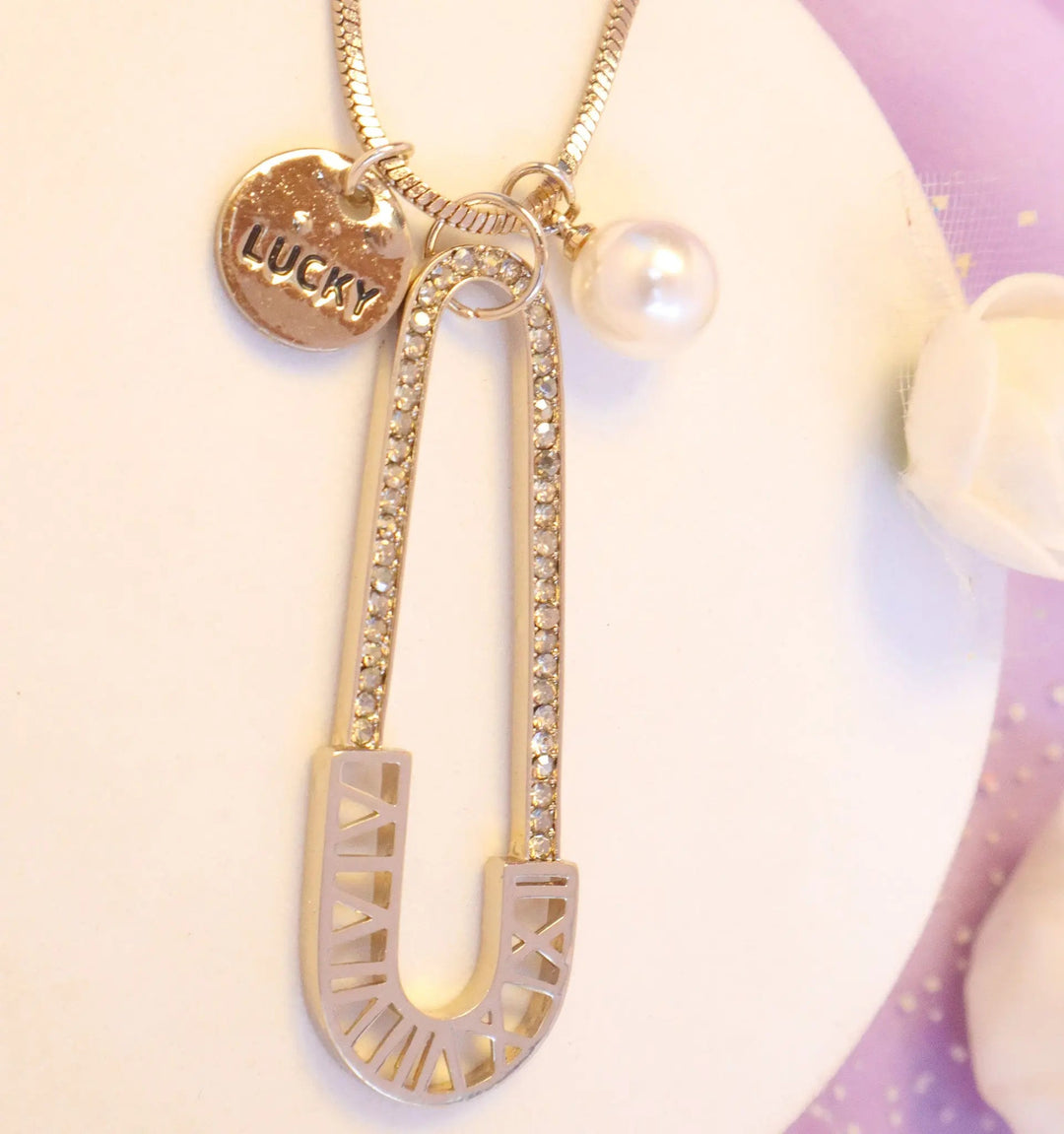 Lucky Safety Pin Necklace - Gold - Salty Accessories