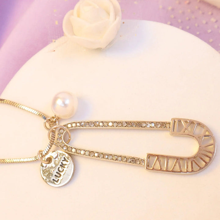 Lucky Safety Pin Necklace - Gold - Salty Accessories