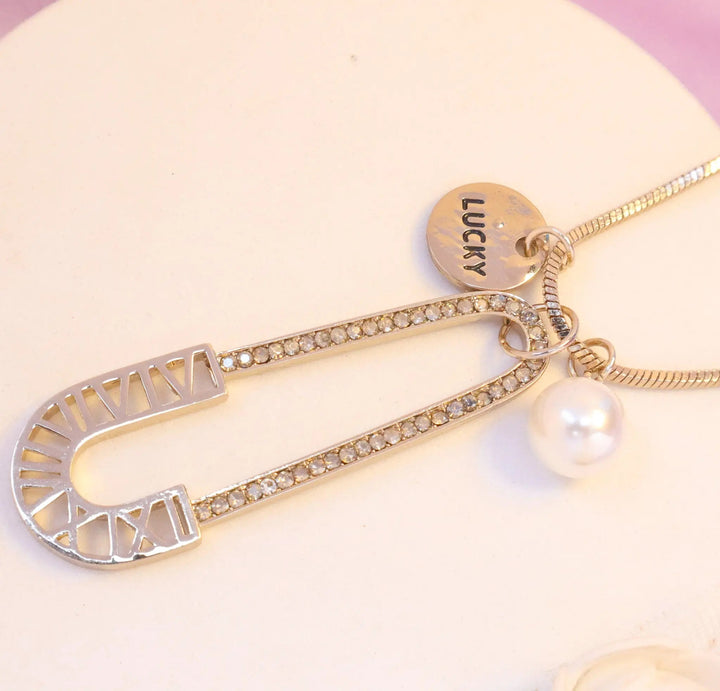 Lucky Safety Pin Necklace - Gold - Salty Accessories