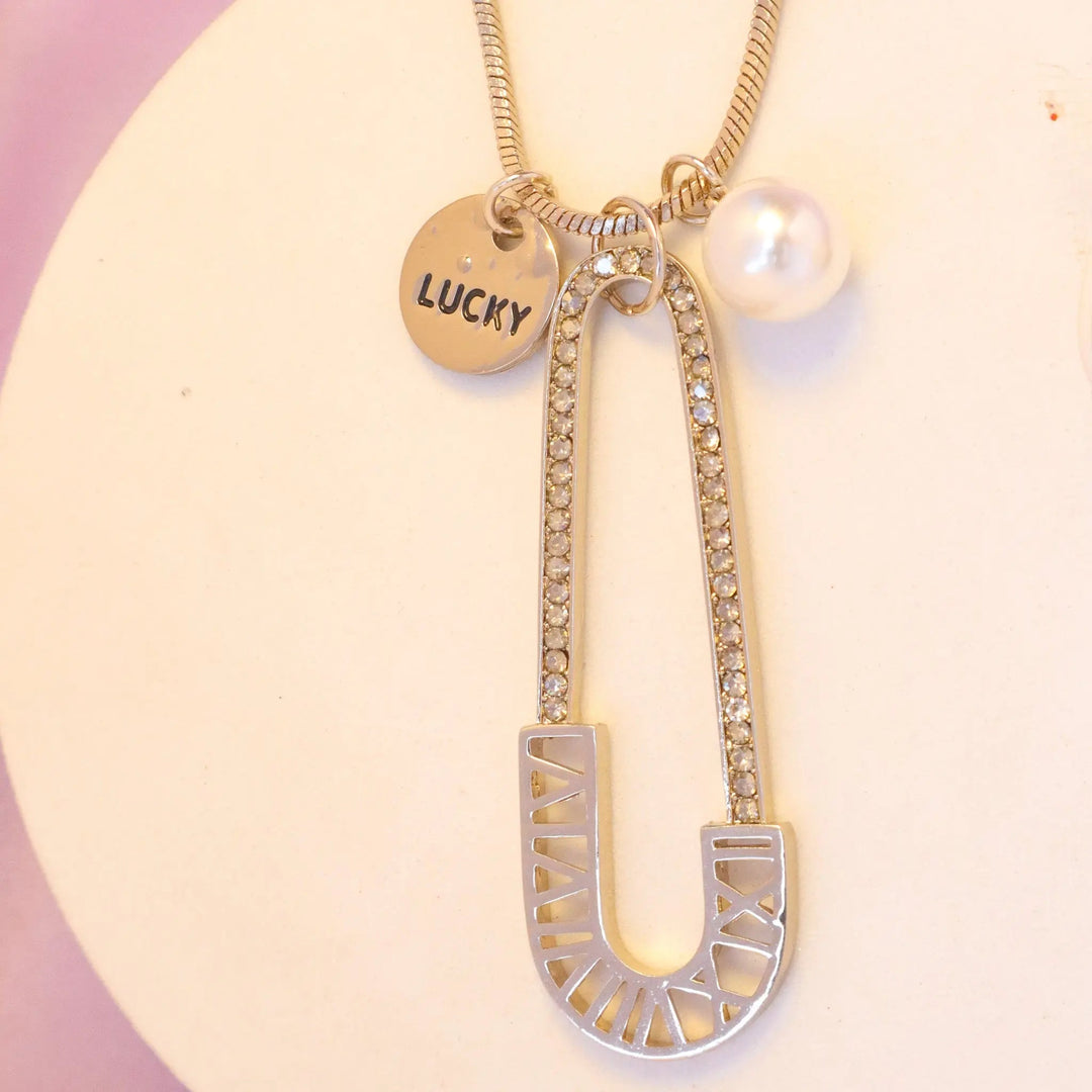 Lucky Safety Pin Necklace - Gold - Salty Accessories