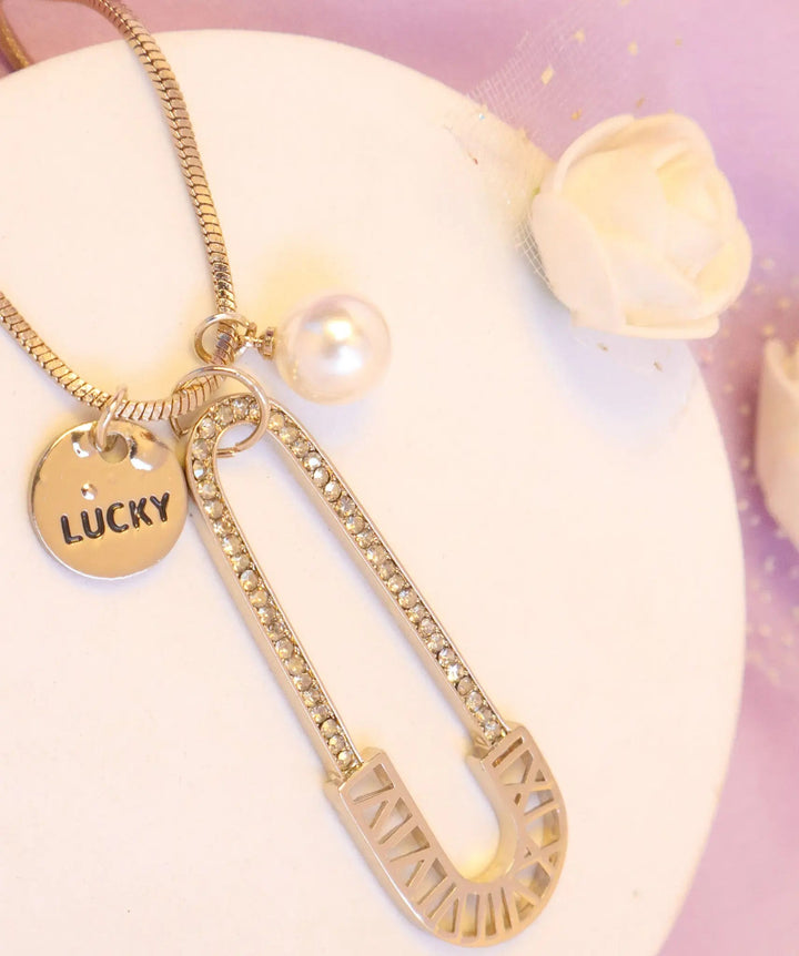 Lucky Safety Pin Necklace - Gold - Salty Accessories