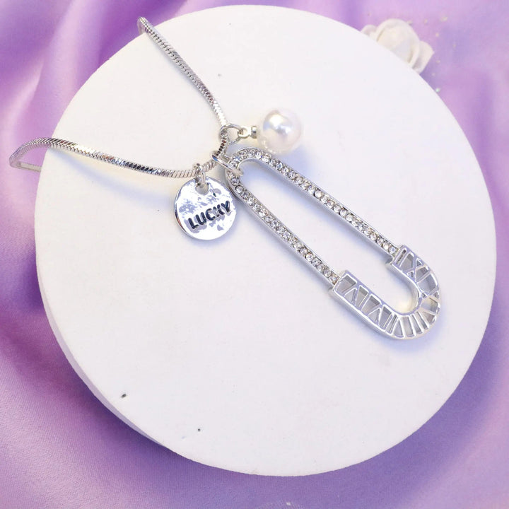 Lucky Safety Pin Necklace - Silver - Salty Accessories