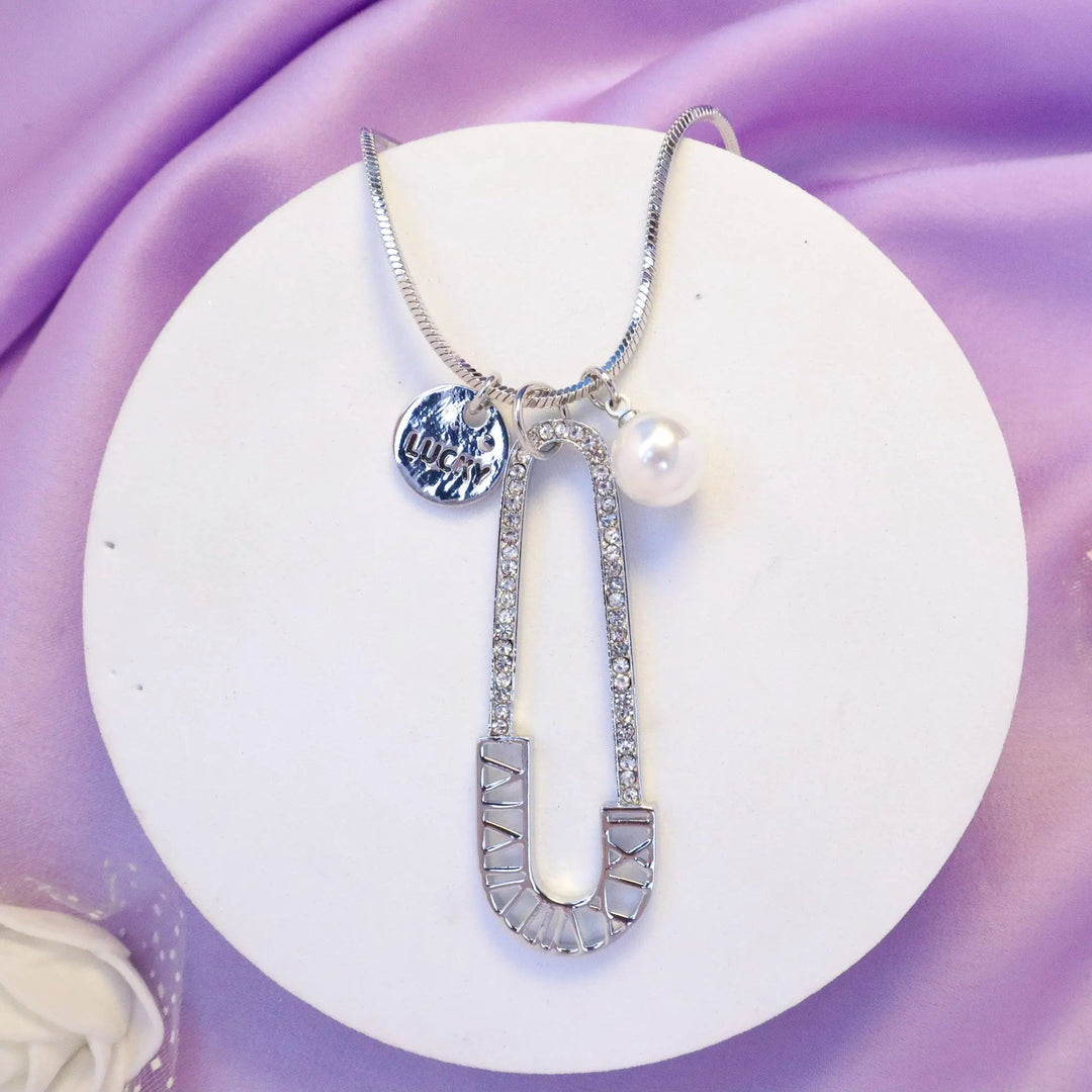 Lucky Safety Pin Necklace - Silver - Salty Accessories