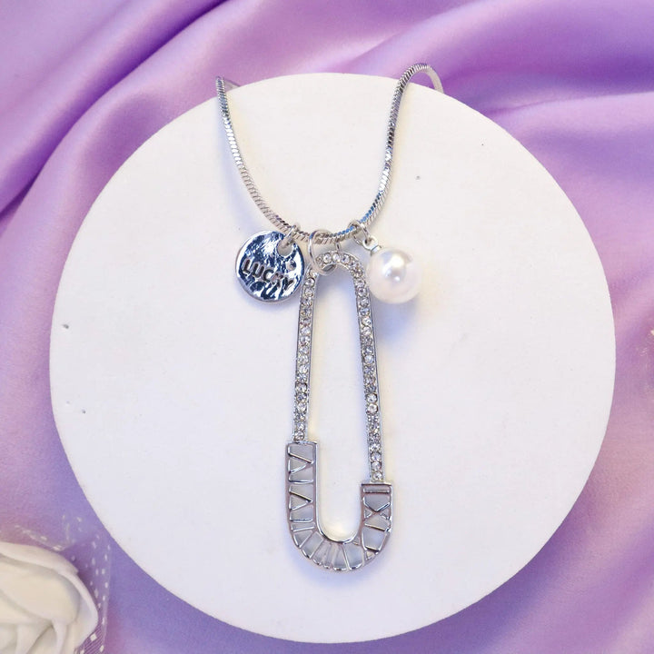 Lucky Safety Pin Necklace - Silver - Salty Accessories