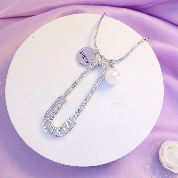 Lucky Safety Pin Necklace - Silver - Salty Accessories
