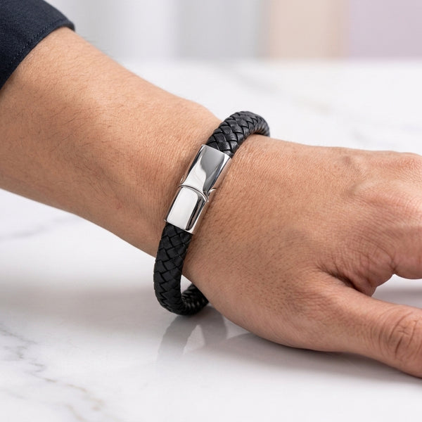 Avrum Black Leather Bracelet
