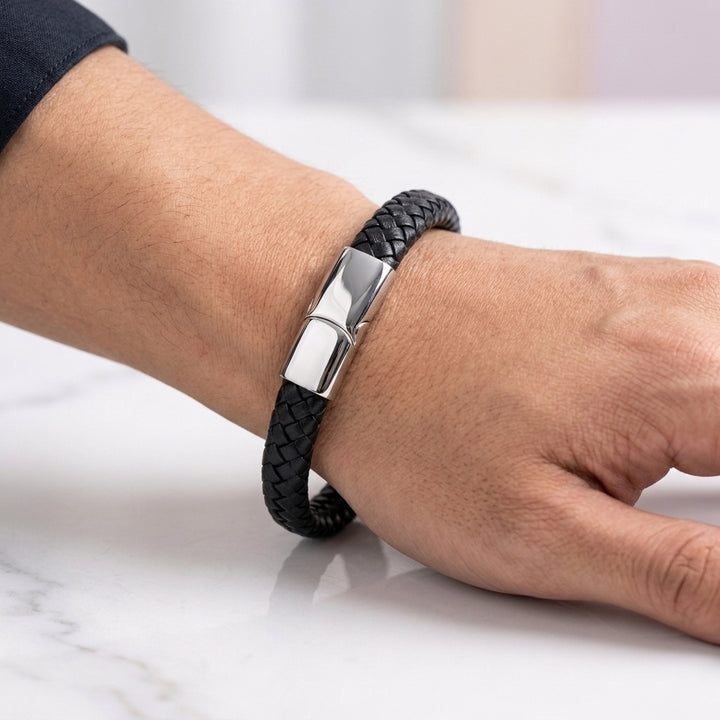 Avrum Black Leather Bracelet