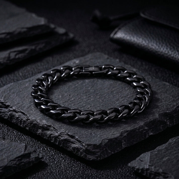Midnight Cuban Bracelet with Thunderbolt Pendant Necklace Set